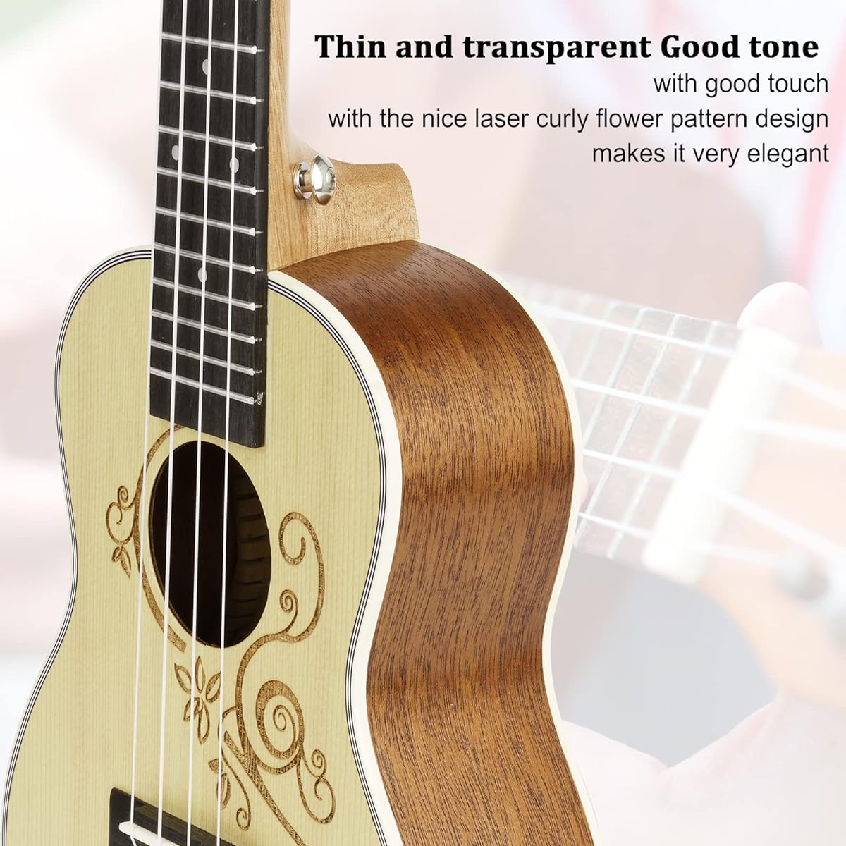 Hricane Concert Ukulele 23 Inch Spruce Flower Top Sapele Professional Ukulele Beginner Bag Digital Tuner Strap 4 String Set Pick Cleaning Cloth Included