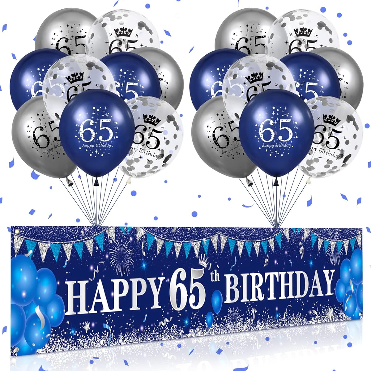 Blue 65th Birthday Decorations for Men Women Navy Blue Silver Happy 65th Birthday Yard Banner Blue 65th Birthday Balloons 65th Birthday Anniversary Party Decorations Supplies