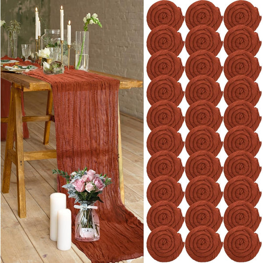 30 Pieces Cheesecloth Table Runner 35 x 120 Inch Wedding Table Runner Long Vintage Gauze Table Runner Boho Table Cloth Gauze Table Runner for Wedding Reception Birthday Party (Last)