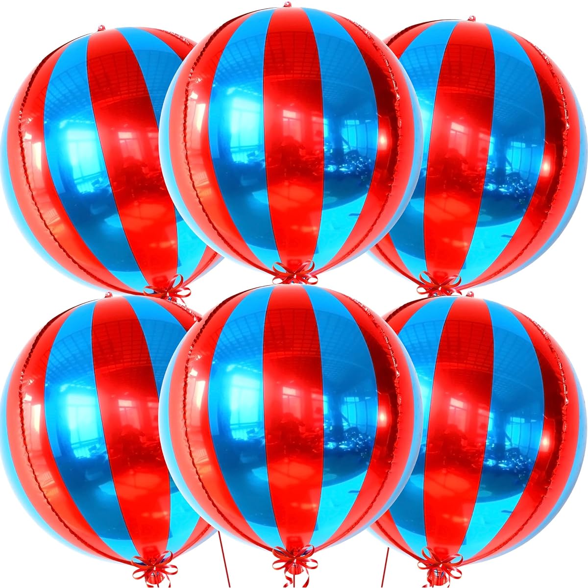 Large Red and Blue Carnival Balloons - Pack of 6 Circus Decorations | 22" 360 Degree 4D Red Blue Balloons | Carnival Theme Party Decorations | Circus Theme Party Decorations | Carnival Decorations