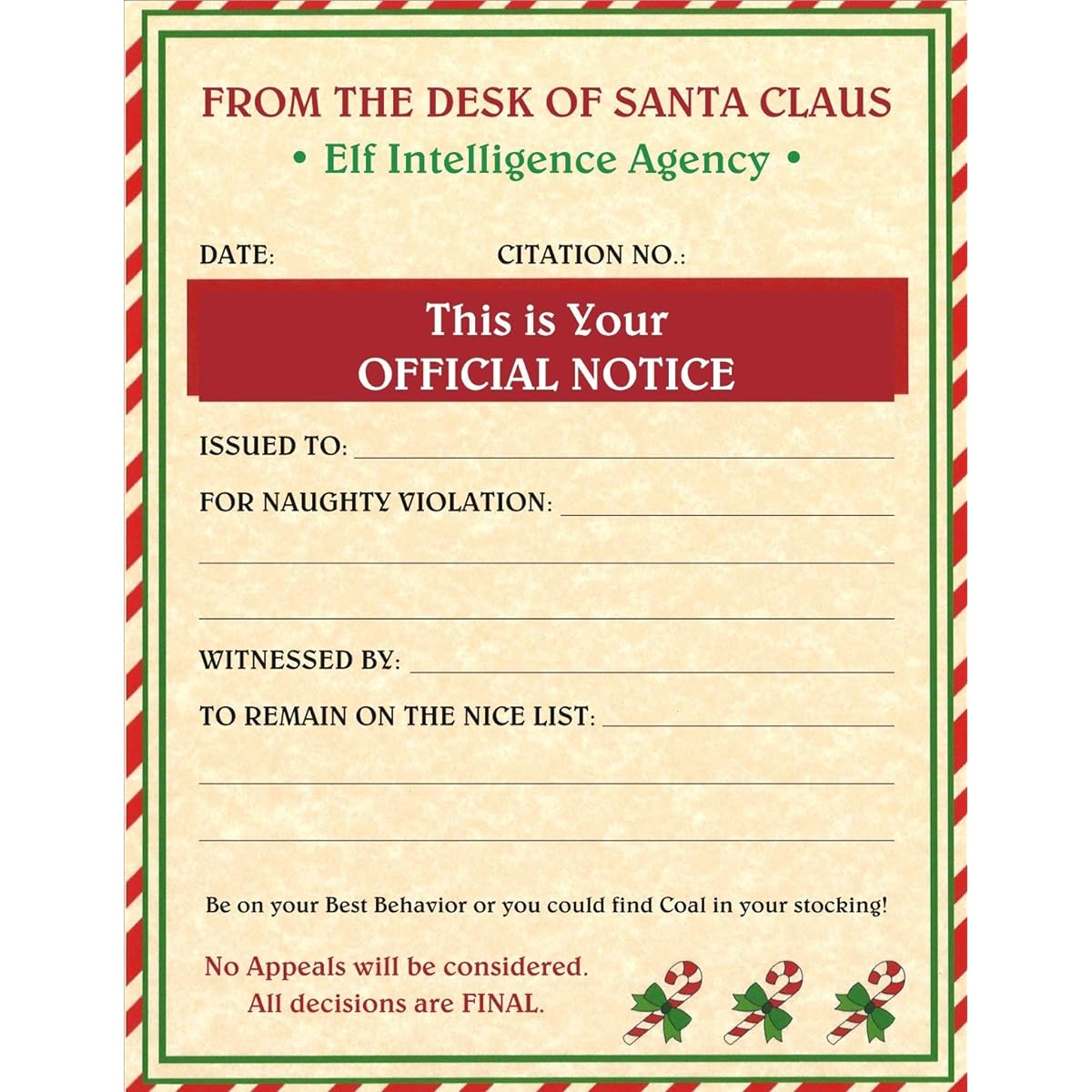 North Pole Letters Santa's Christmas Naughty List Naughty Notice (5 Pack) - Great for Kids, Spouses and Friends