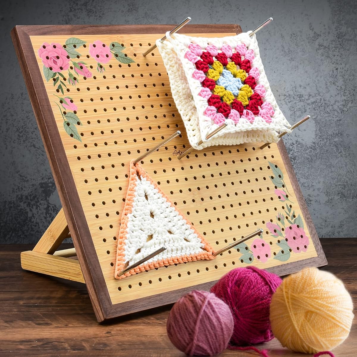 Artowell Crochet Blocking Board -Crochet Gift for Granny Square Lovers-Bamboo Blocking Board for Knitting Crochet, Full Kit with 24 Stainless Steel Rod Pins (13 inches-Classic Pro)