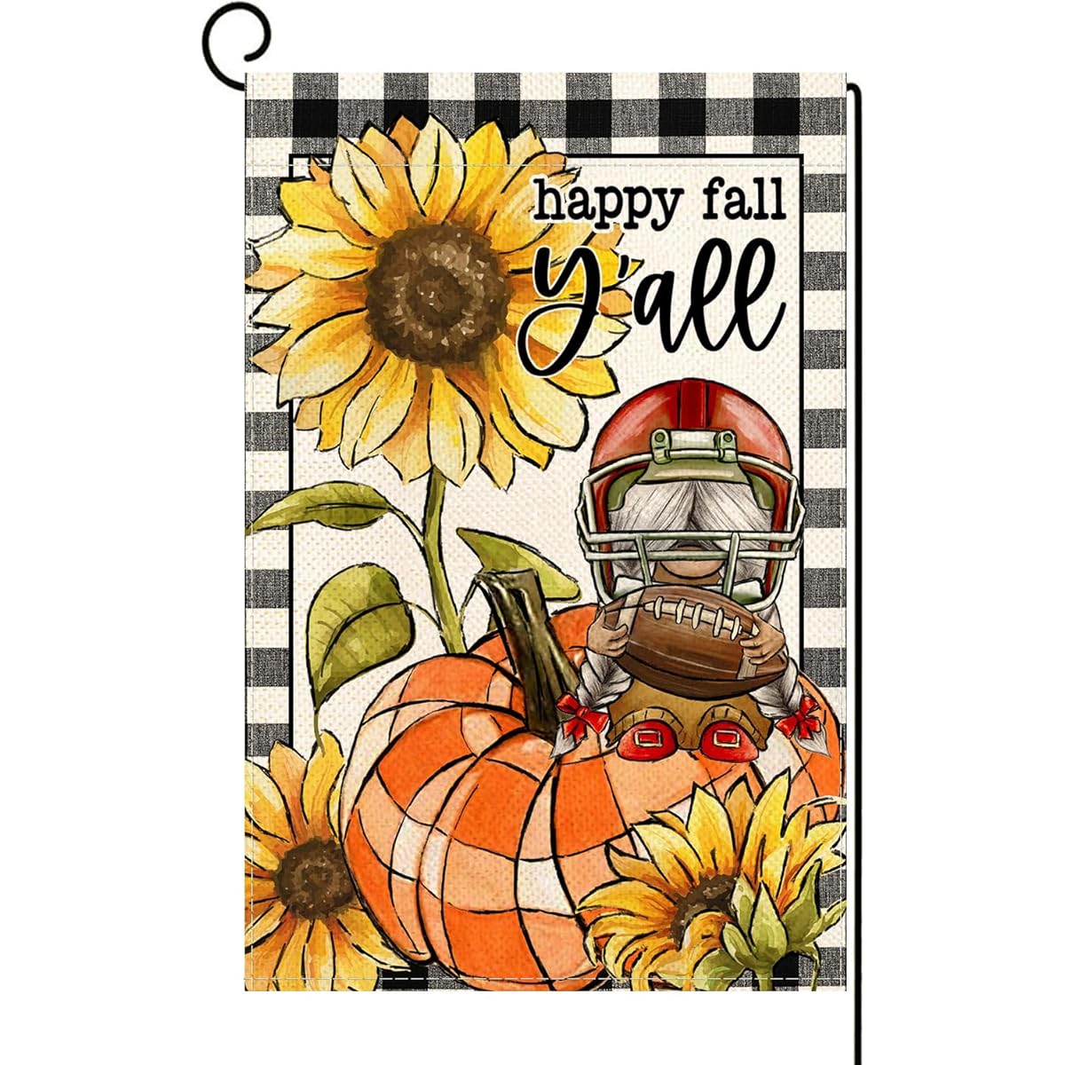 Baccessor Fall Football Garden Flag Pumpkin Sunflower Gnome Buffalo Plaid Flag Burlap Double Sided Fall Sports Game Harvest Thanksgiving Garden Outdoor Outdoor Seasonal Decor 12.5x18 Inch