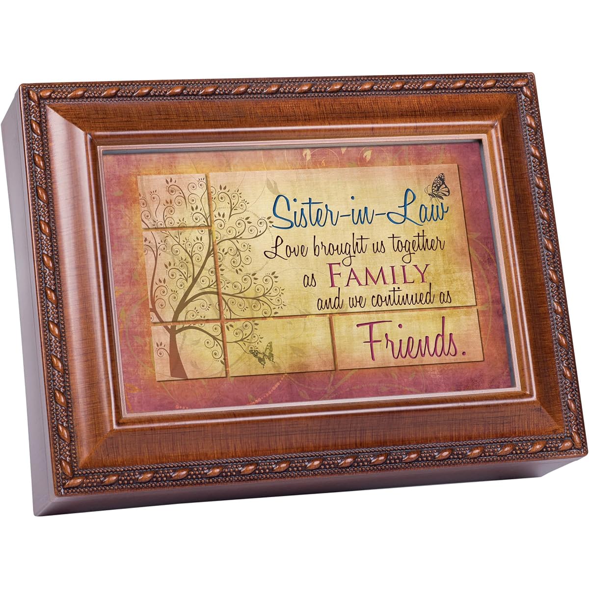 In-Law Cottage Garden Jewelry Music Box with Rich Woodgrain Finish and Rope Trim - Plays Song That's What Friends Are For