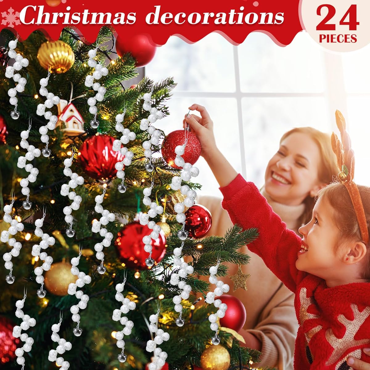 Poen Christmas Curly Picks Bell Shape Christmas Picks 24pcs White Christmas Decorations Bell Picks for Christmas Tree 6 Inch Christmas Tree Toppers Christmas Tree Picks for Party Ornaments