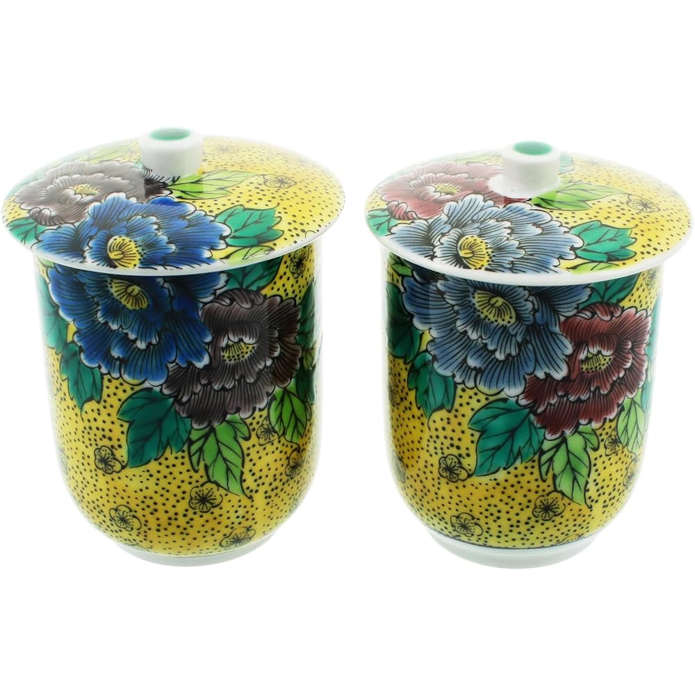 Kutani ware teacup with lid Yoshidaya Botan K4-740