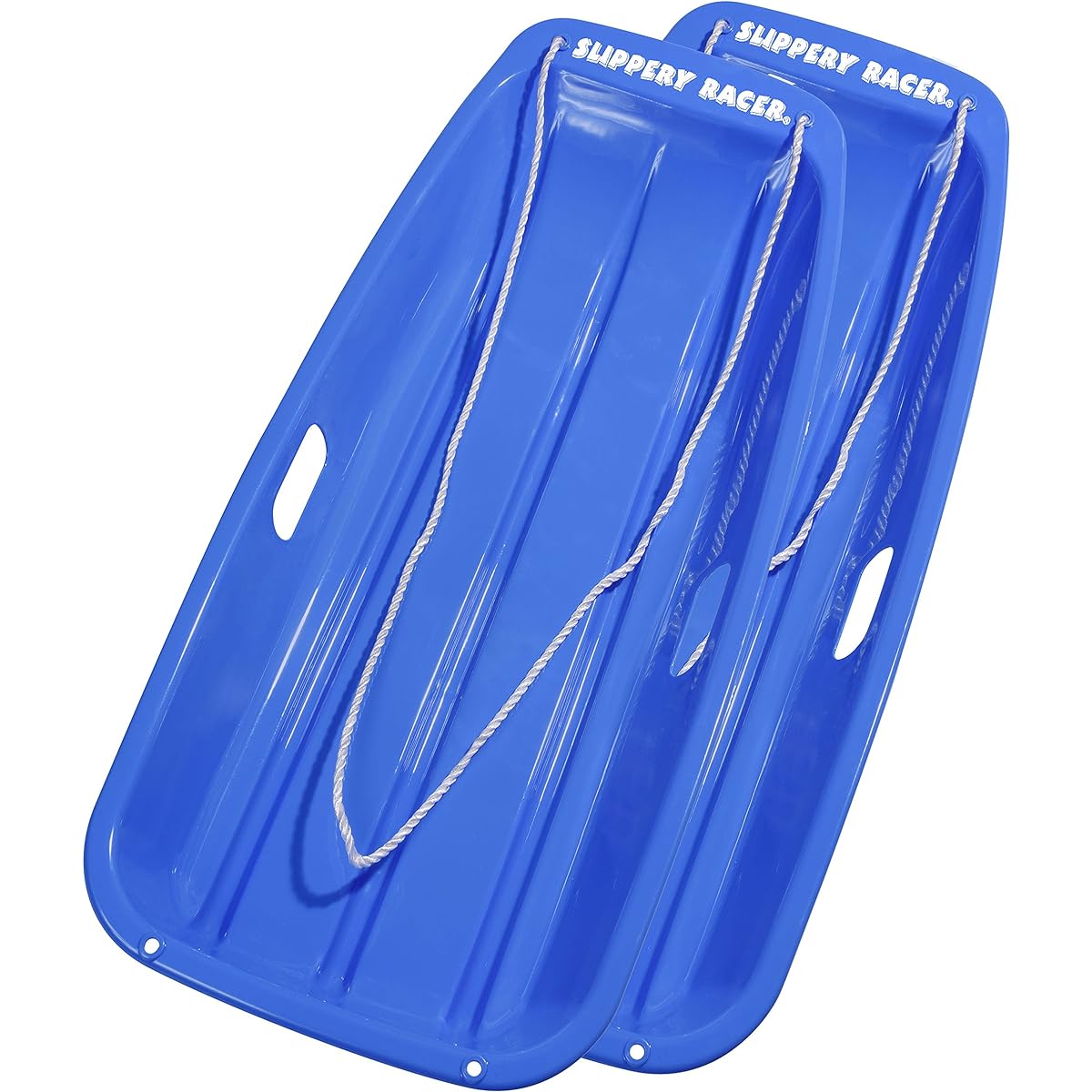 Slippery Racer Downhill Sprinter Flexible Kids Toddler Plastic Toboggan Snow Sled with Pull Rope for 1 Adult or Kid Rider (2 Pack)