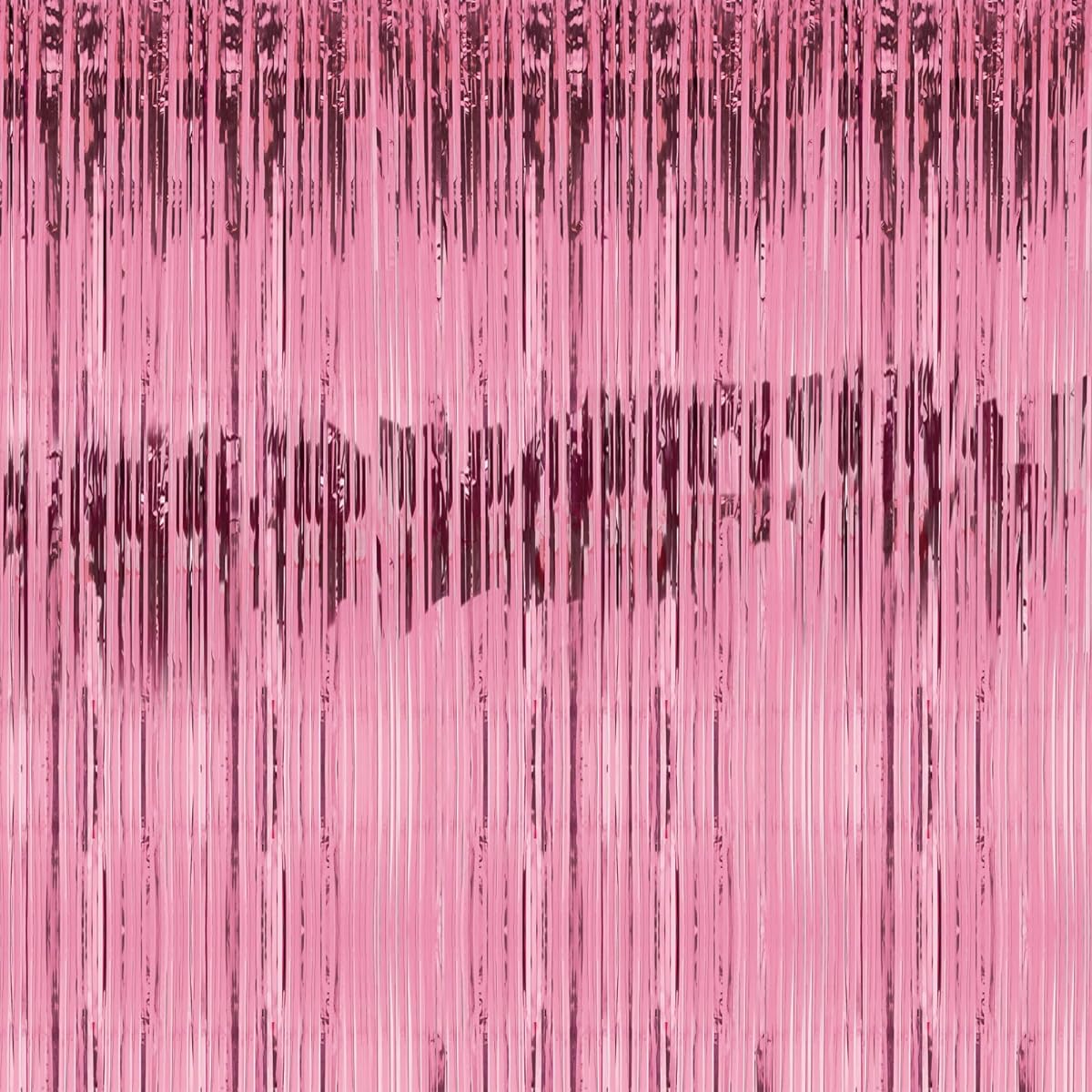 2 Pack 3ft x 8ft Foil Fringe Backdrop Metallic Tinsel Foil Fringe Curtains Party Streamer Background for Baby Shower Birthday Holiday Celebration Party Decorations (Pink)
