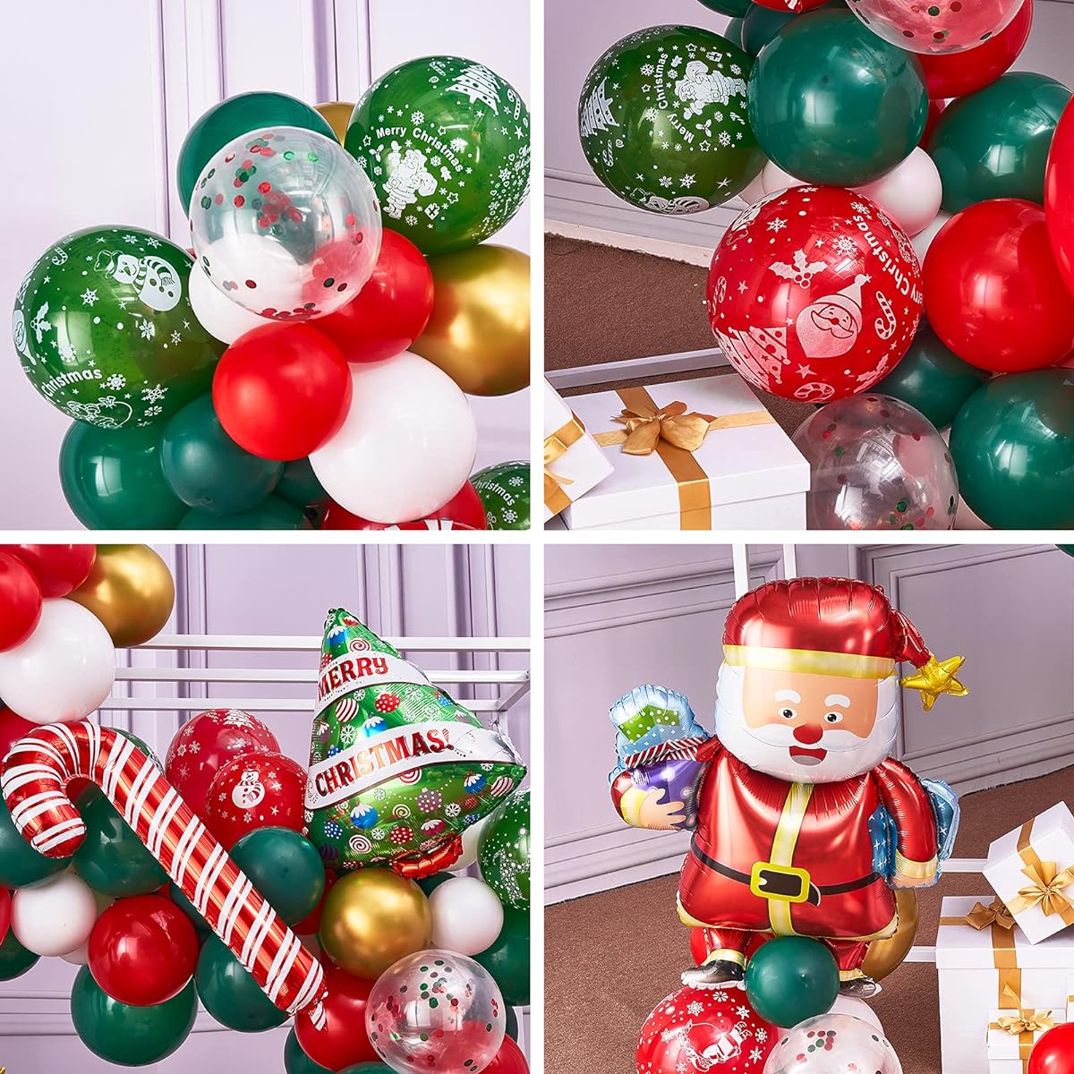 PartyWoo Christmas Balloons 100 Pieces Christmas Decorations Red Green Balloons Christmas Tree Foil Balloons Santa Claus Balloons Christmas Balloon Garland Christmas Holiday Christmas Party Decorations