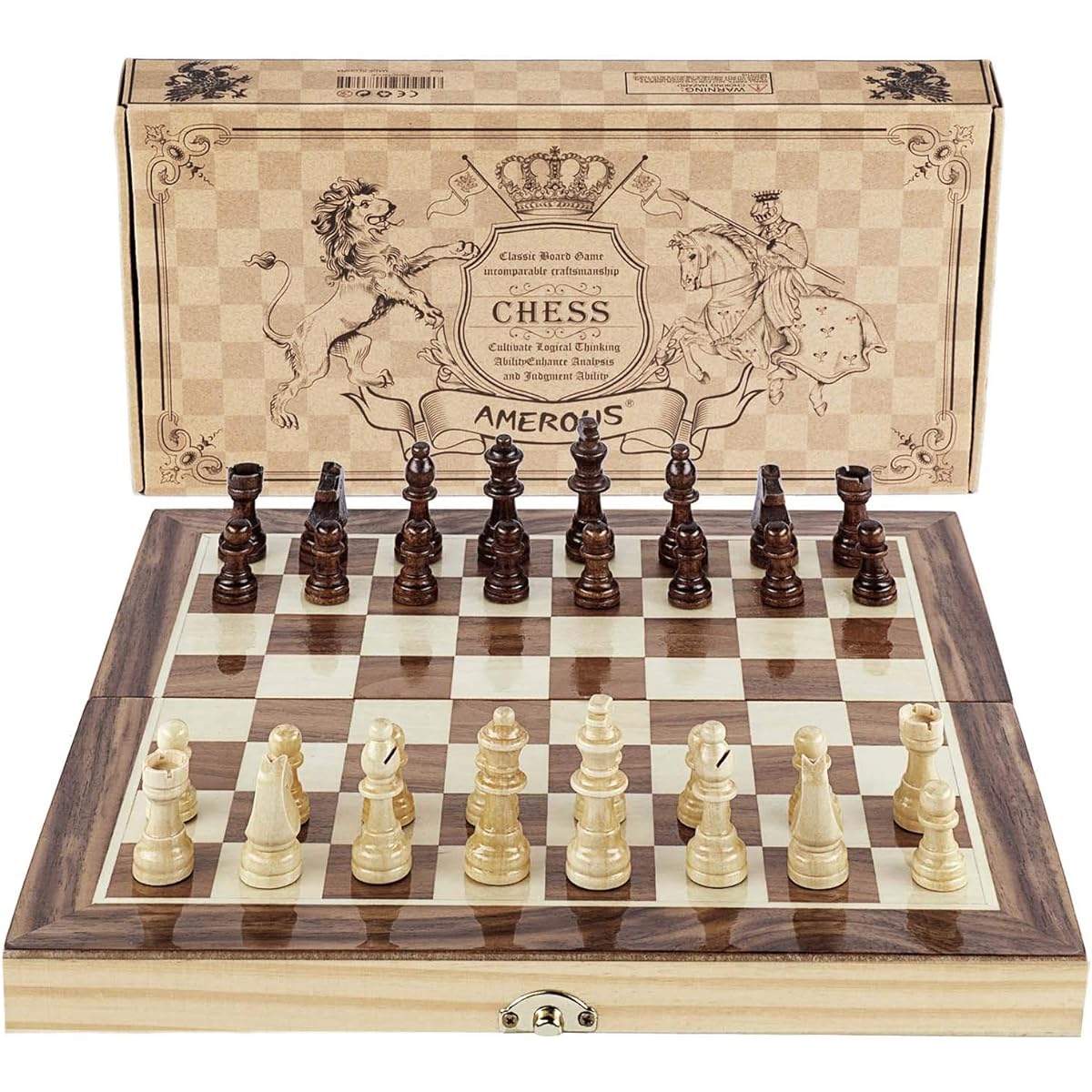 Chess Set 12x12 Folding Wooden Standard Travel International Chess Game Board Set with Magnetic Crafted Pieces by Amerous