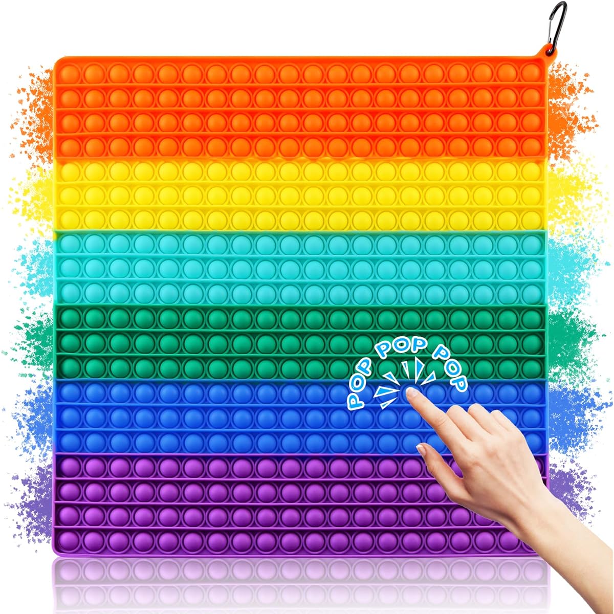 Abesee 1 Pack 400 Bubble Sensory Fidget Toy 15.7 Inch Giant Popping Sound XL Size Square Popit Mega Star for Kids Adults ADHD Autism Stress Relief Rainbow