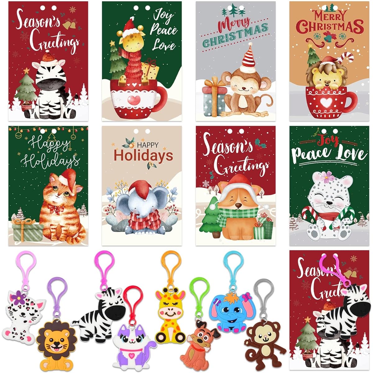 48 Pieces Mini Animal Toy Back to School Card Set Cute Small Animal Keychain First Day of School Card Back to School Classroom Gift Party Favors for Students