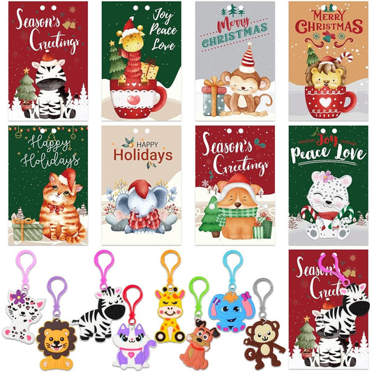 48 Pieces Mini Animal Toy Back to School Card Set Cute Small Animal Keychain First Day of School Card Back to School Classroom Gift Party Favors for Students