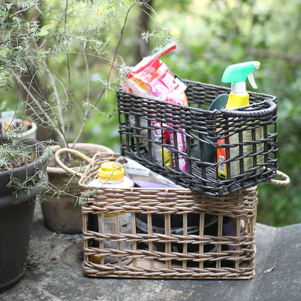 SPICE OF LIFE Basket Re-PLA Handle Recto Basket 2 Size Set Charcoal Gray Large 100% Recycled Plastic Water Resistant Powder Coated Wire Included LALF2149CH