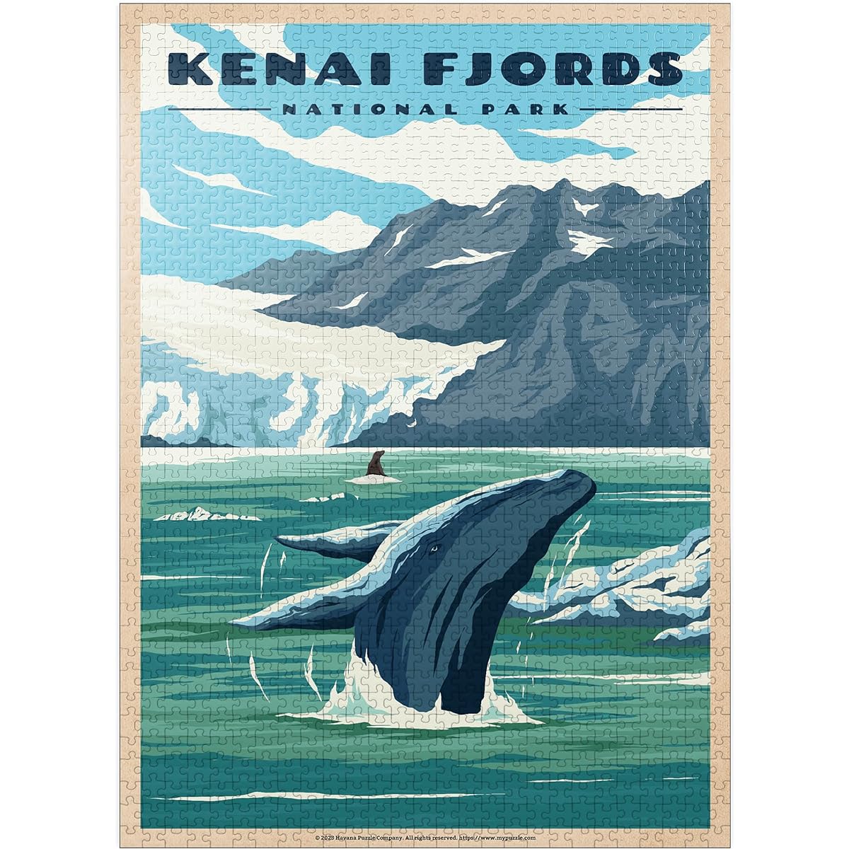 Kenai Fjords National Park - Whales' Natural Haven Vintage Travel Poster - Premium 1000 Piece Jigsaw Puzzle for Adults