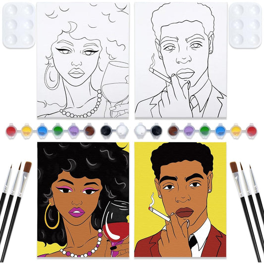 VOCHIC SIP & PAINT KIT Pre-Drawn Canvas Couples Painting Party Kit Paint Art Set with Outline Canvas for Adults Date Night Games Couples Paint Art Set Valentine's Day 2 Pack (8 x 10)