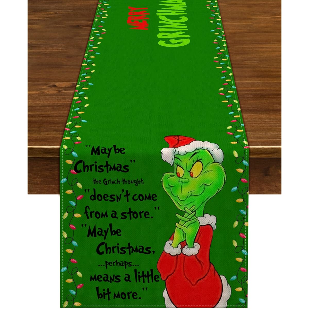 Nepnuser Merry Grinchmas Table Runner Christmas Xmas Winter Holiday Party Decorations for Home Kitchen Dining Room Indoor Decor - 72 Inch