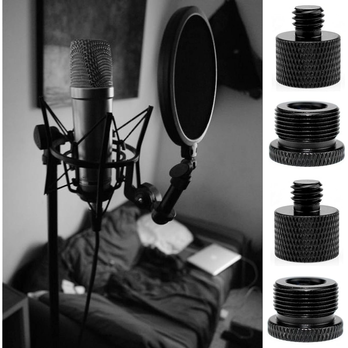 joaoxoko Microphone Stand Adapter 8 Pieces 3/8 to 5/8 Microphone Adapter for Camera Screw Monitor Microphone Stand 5/8 Female to 3/8 Male 5/8 Female to 1/4 Male 1/4 Female to 5/8 Male (A -black)