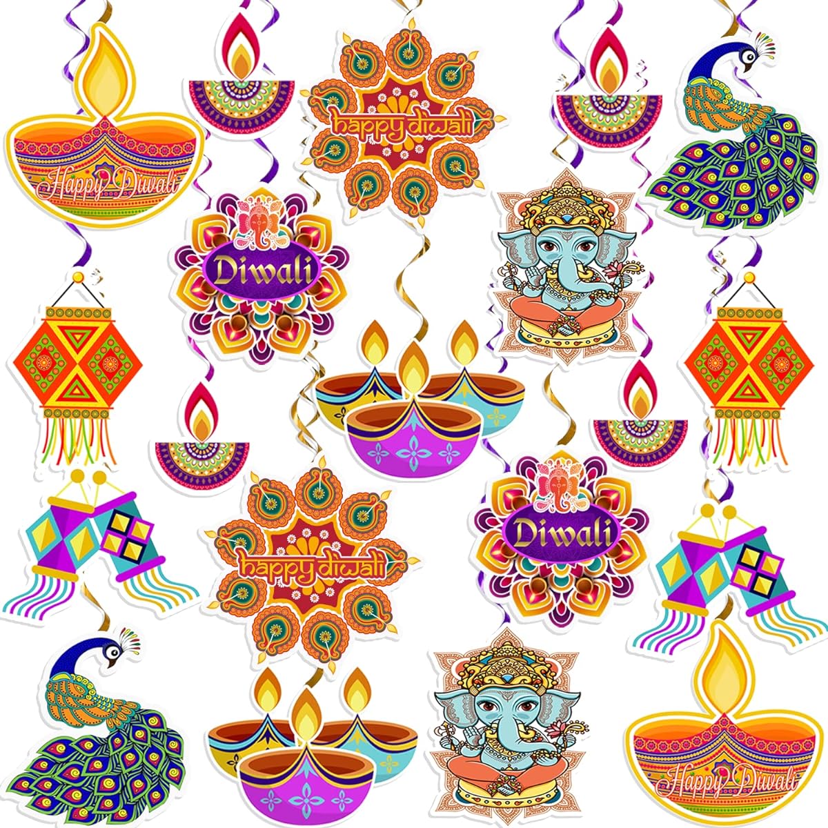 Diwali Decoration Happy Diwali Party Hanging Swirl Decoration Indian Festival Diwali Theme Deepavali Hanging Swirl Party Supplies