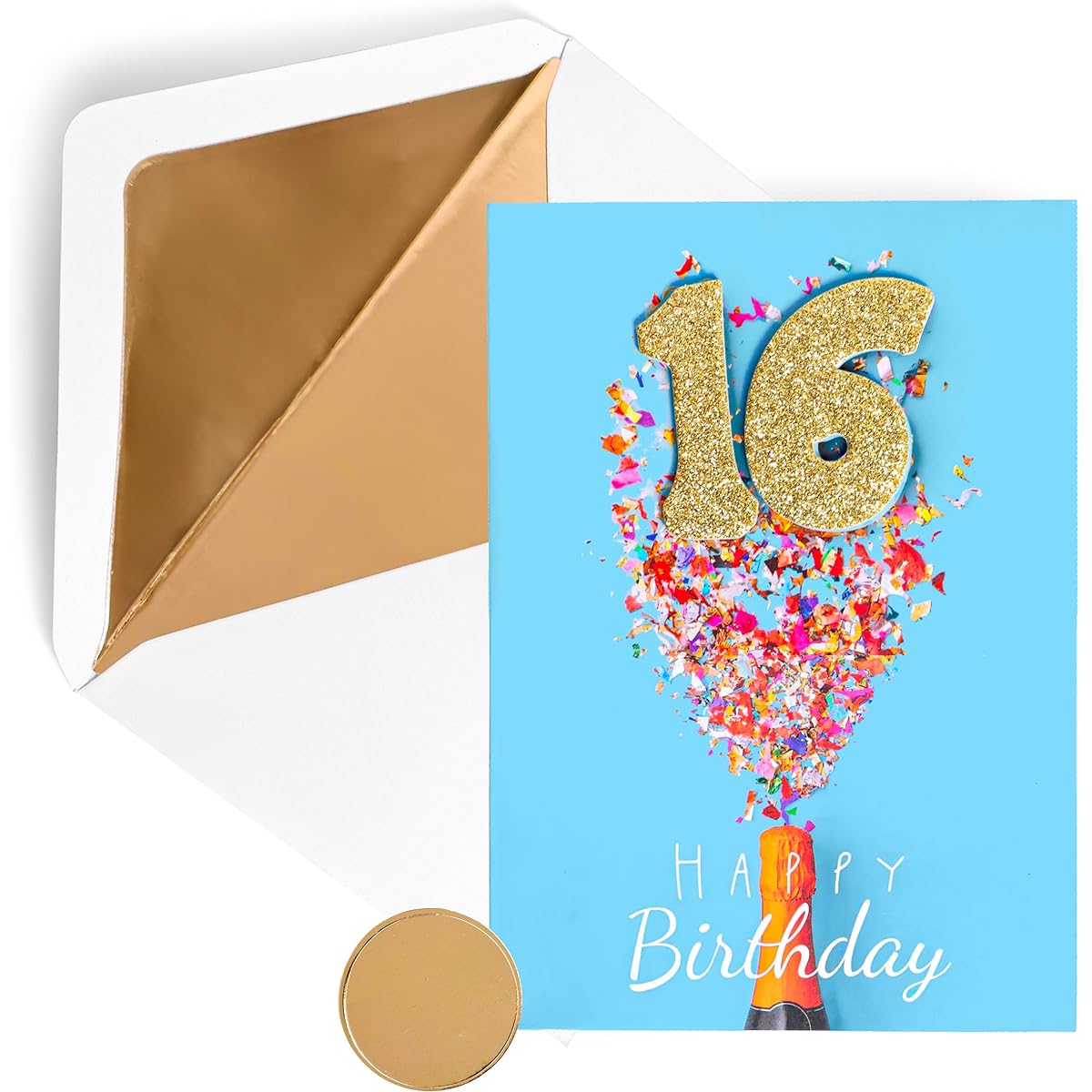 GIFT GIGGLES 16th Birthday Card - For Girl or Boy - 3D Pop-up 16 Year Old Card | Happy Sweet 16, Quinceanera, Sixteenth Bday | Includes Envelope and Sticker