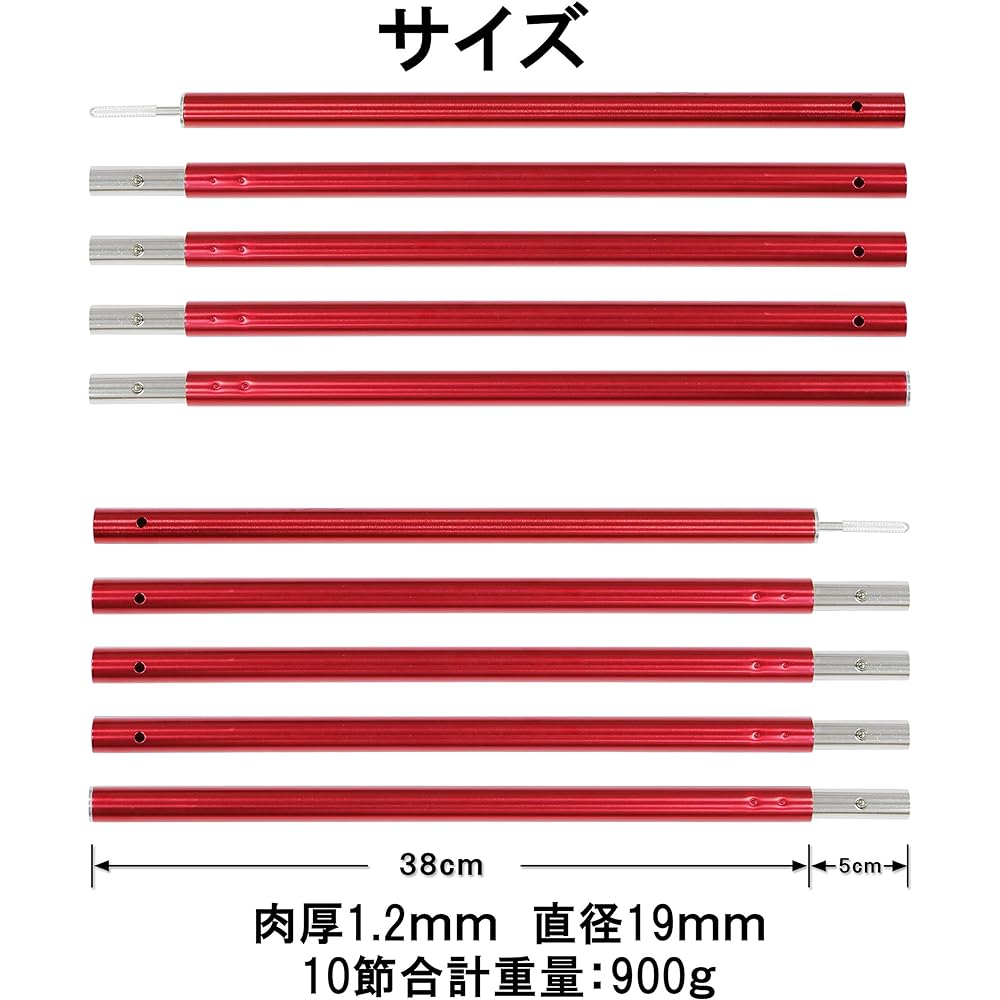 Sutekus Aluminum Adjustable Pole for Tent Tarp Wing, Diameter 19mm, Total Length 190cm, Set of 2