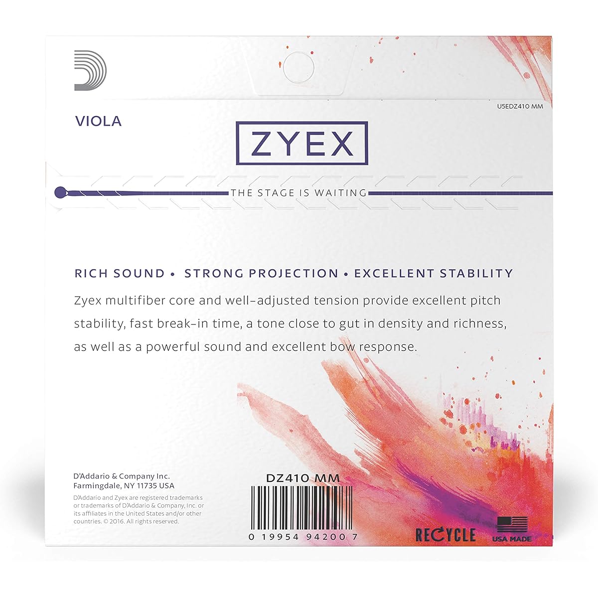 D'Addario Viola Strings Zyex Set Medium Scale DZ410 MM Medium Tension [Domestic regular product]