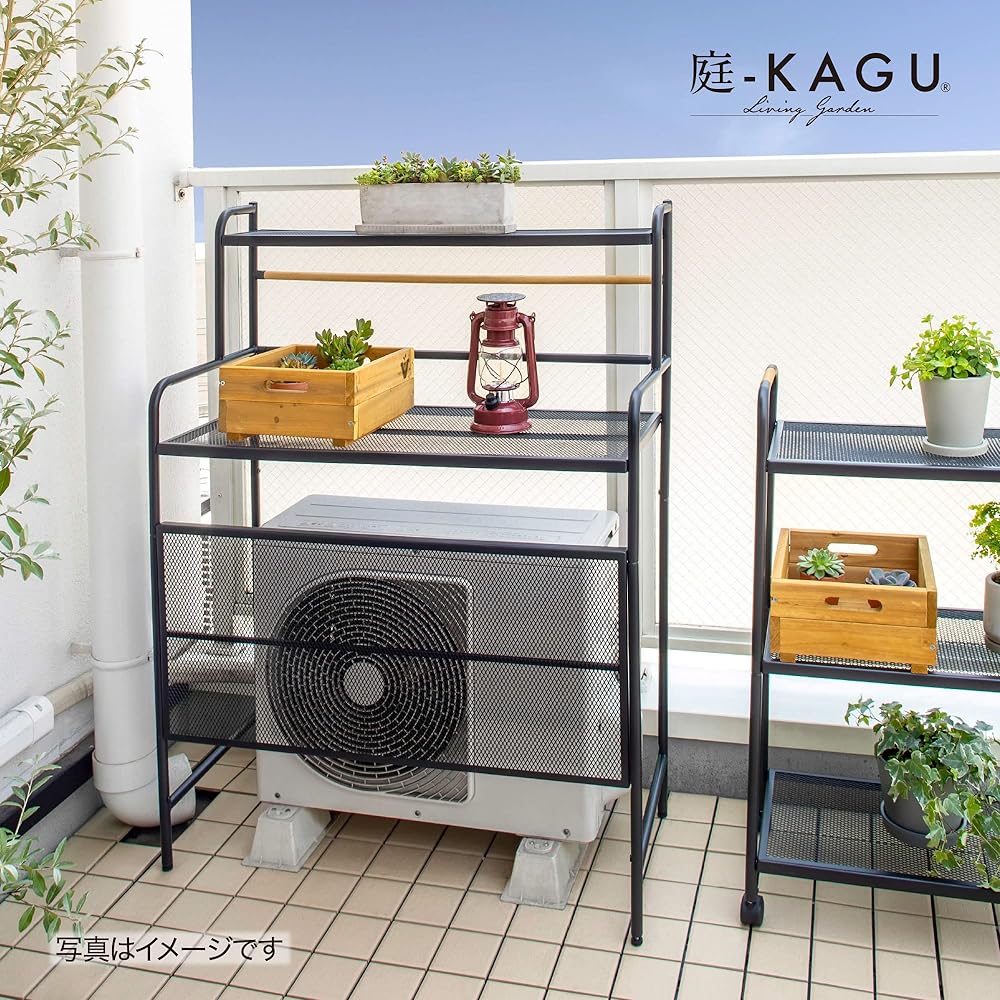 Takasho Flower Stand Terrace Outdoor Unit Rack [MSF-34] Black Approx. Width 90cm x Depth 40cm x Height 120cm