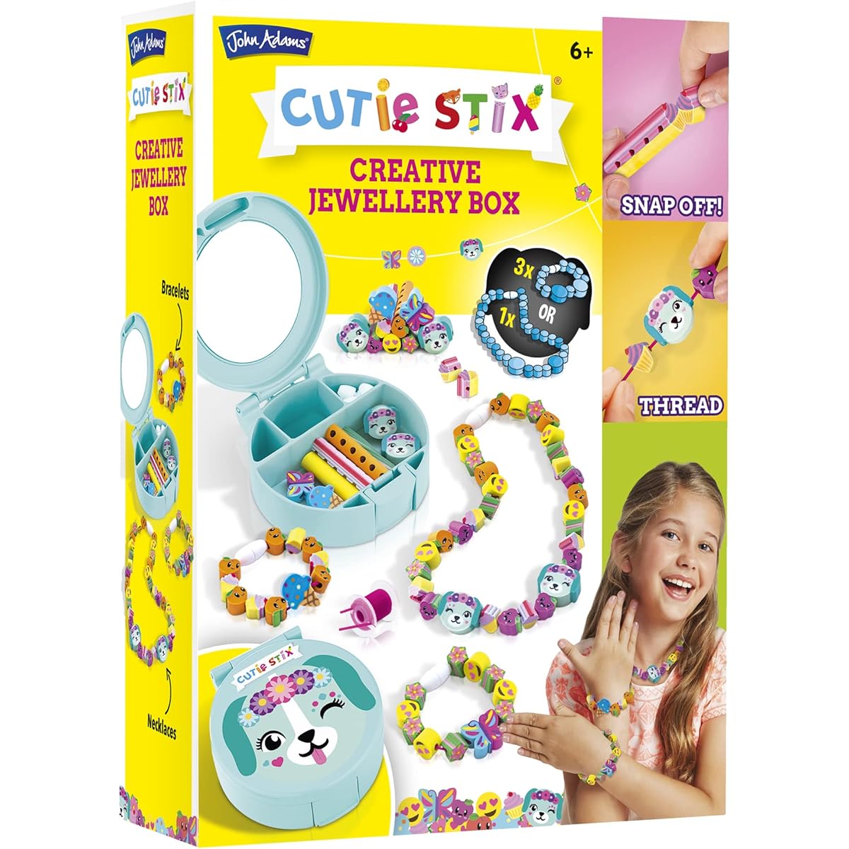 John Adams | Cutie Stix Creative Jewelry Box: Make cute jewelry and store it in a compact mirrored case! | Arts & Crafts | Ages 6+, 11175