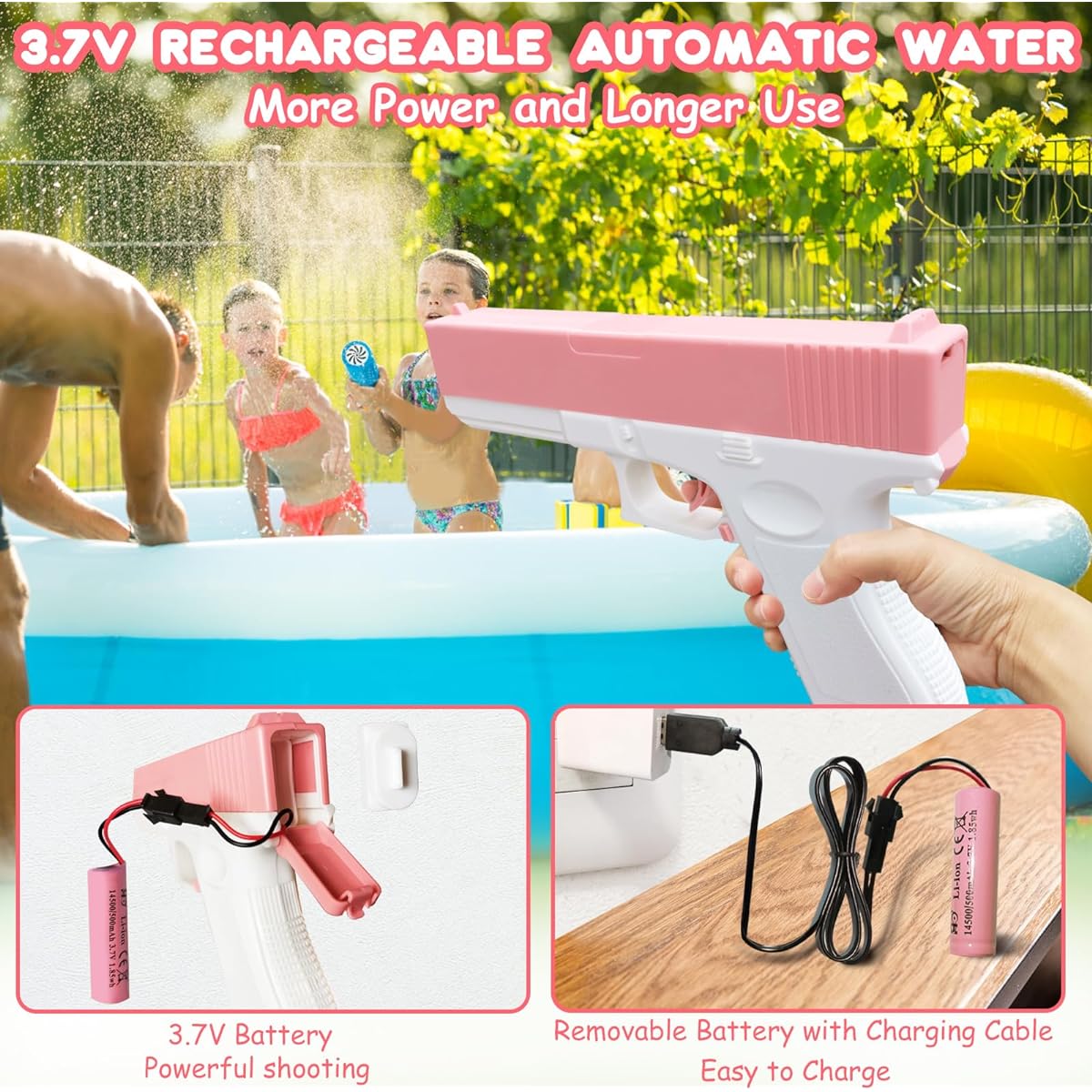 Water Gun One Button Automatic Super 434CC+58CC Large Capacity Squat Gun Up to 32ft Range Strongest Water Blaster for Adults & Kids Summer Swimming (Pink)