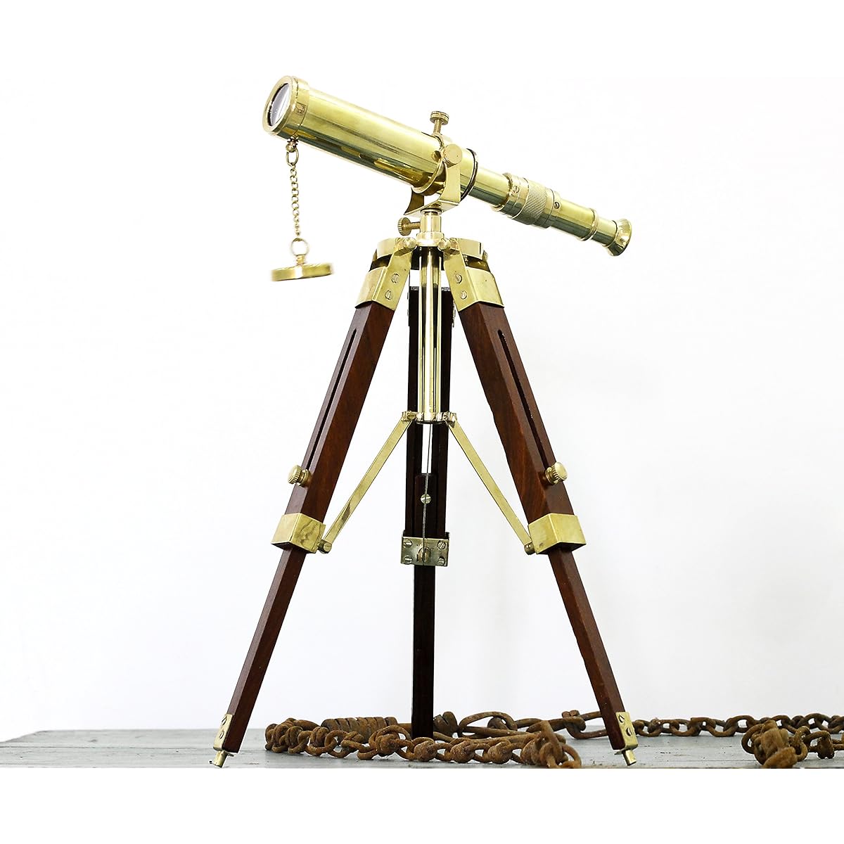 Shiny Brass Table Triopd Telescope Miniature Model - Marine Art Collection