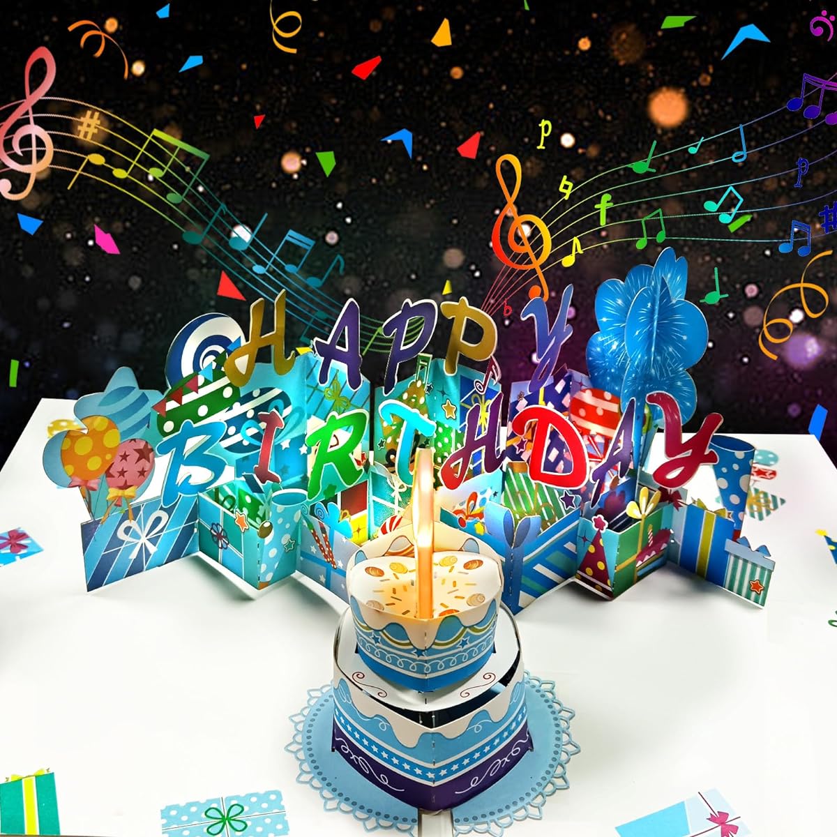 Heltrappe Birthday Card 3D Musical Pop Up Birthday Card with Blowerable LED Light Plays Happy Birthday Music Greeting Card Gift for Women Children Men Husband Wife Mother Dad Daughter