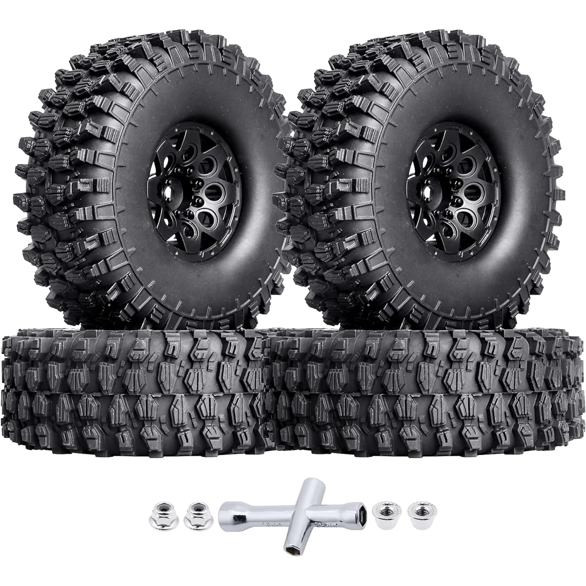 Hobbypark Pre-Mounted 12mm Hex Plastic 1.9 Beadlock Wheels and Tires 120mm/4.72" Height with Built-in Wheel Weight Foam for 1/10 RC Crawler Axial SCX10 II III TRX4, Set of 4