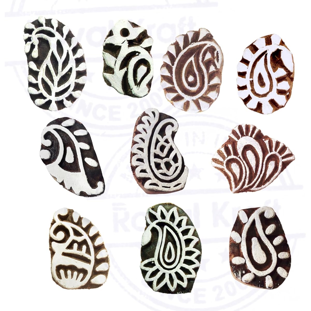 Smallest Creative Designs Wooden Printing Stamps DIY Kids Block Printing Set of 10 Brown Htag2108