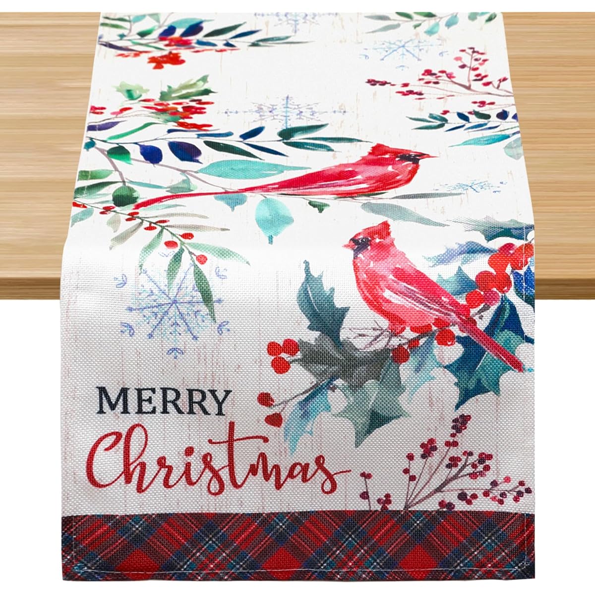 Christmas Table Runner Christmas Cardinal and Pine Table Runner 89 Inches Length Kitchen Dining Christmas Table Decoration Indoor Outdoor Home Party Decor