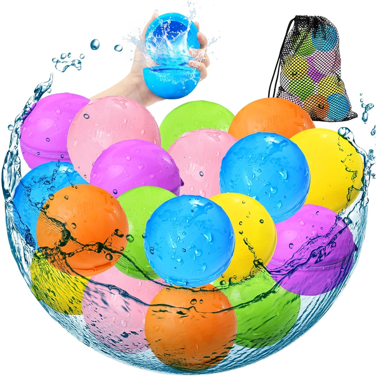 SOPPYCID Reusable Water Balloons, 18 Pack Water Balloons Quick Fill Self Seal Water Balloons Summer Pool Toys Outdoor Party Toys Water Balloons Summer Fun Kids Toys for Ages 3-12 Water Balloons