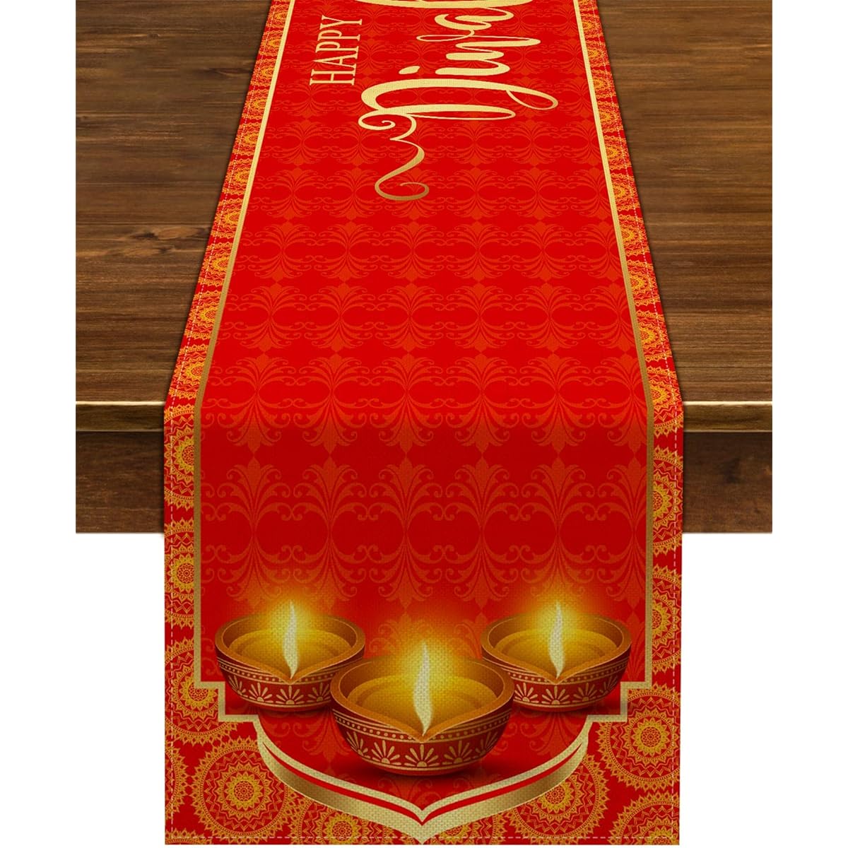 Nepnuser Diwali Table Runner Indian Festival of Lights Party Supplies Happy Deepavali Decorations for Kitchen Dining Room Home Decoration