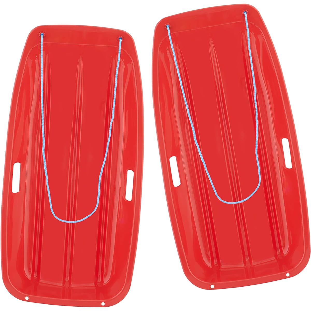 Superio Toboggan Snow Sled 35" Long (2 Pack) Toboggan Sled 2 Handles with Pull Rope for Winter Snow for Kids and Adults (Red)