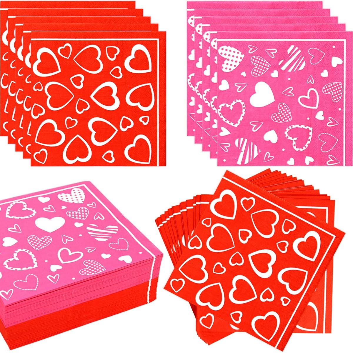 Valentine's Day Paper Napkins 100pcs Heart Disposable Dinner Napkins 2-ply Valentine's Day Mother's Day Wedding Anniversary Napkins Party Supplies