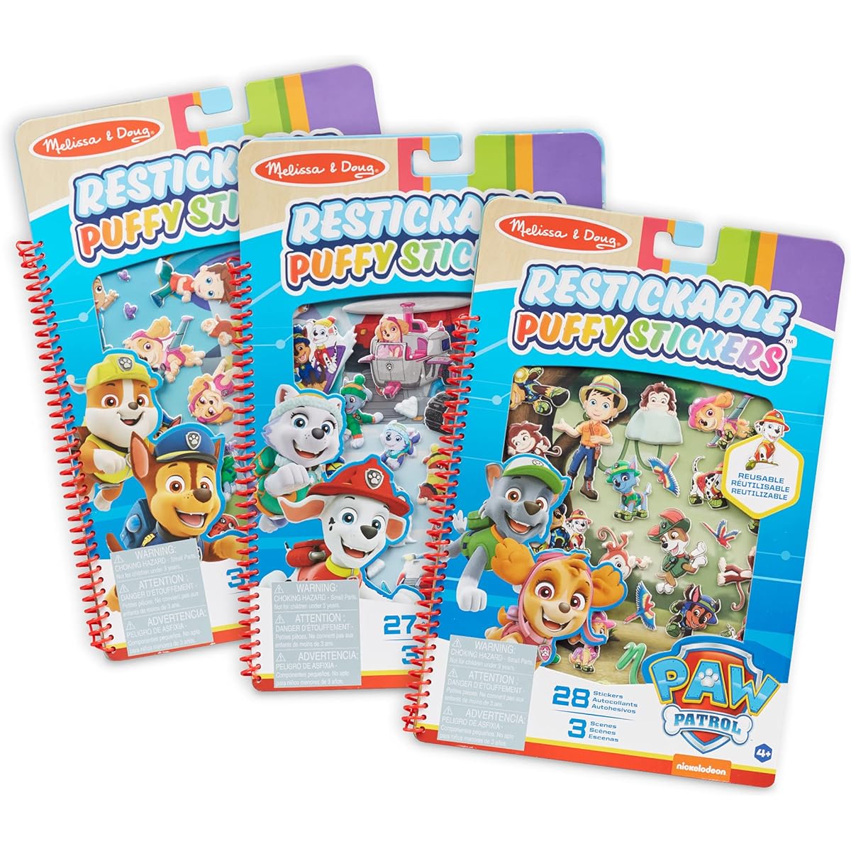 Melissa & Doug PAW Patrol Restickable Puffy Stickers 3-Pack – Adventure Bay, Jake’s Mountain, Jungle - PAW Patrol-Themed Resuable Sticker Activity Sets For Kids