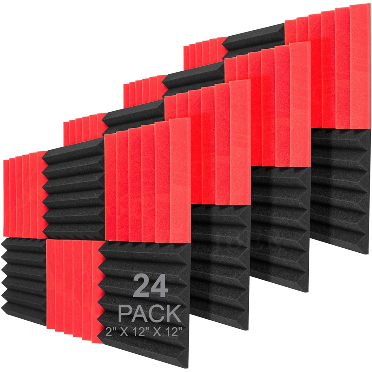 Sound Absorbing Material Sound Insulating Sheet 5*30*30cm Sound Insulating Sound Insulating Material Paste on Wall Sound Absorbing Sound Absorbing Panel Sound Absorbing Measures Rakuten Interior Decoration Urethane Foam Wedges 24 Pieces (Red and Black)