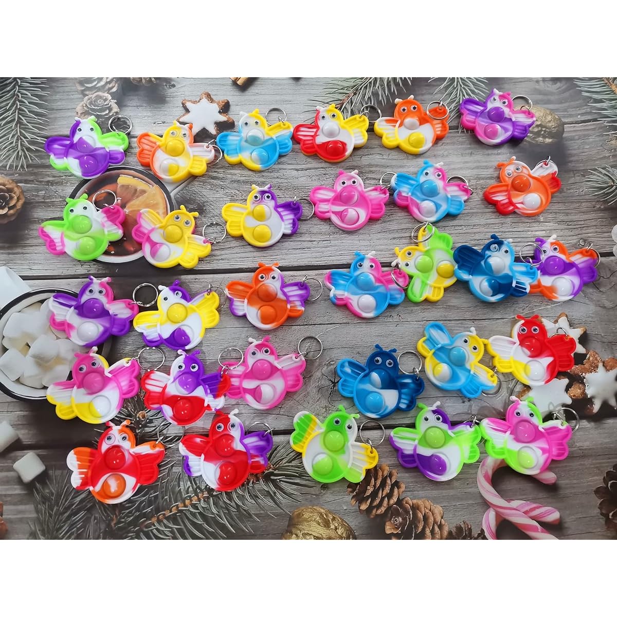 Roaqua 30 Bees Fidget Pop Gift Prize for Kindergarten Children Bulk Purchase Mini Birthday Graduation Summer Party Favor Classroom Student
