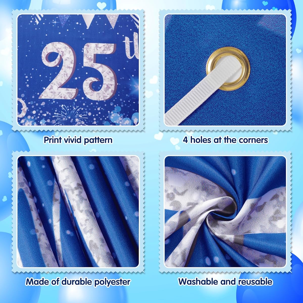 Blue Happy Anniversary Banner Balloon Decoration (Happy 25th Anniversary)