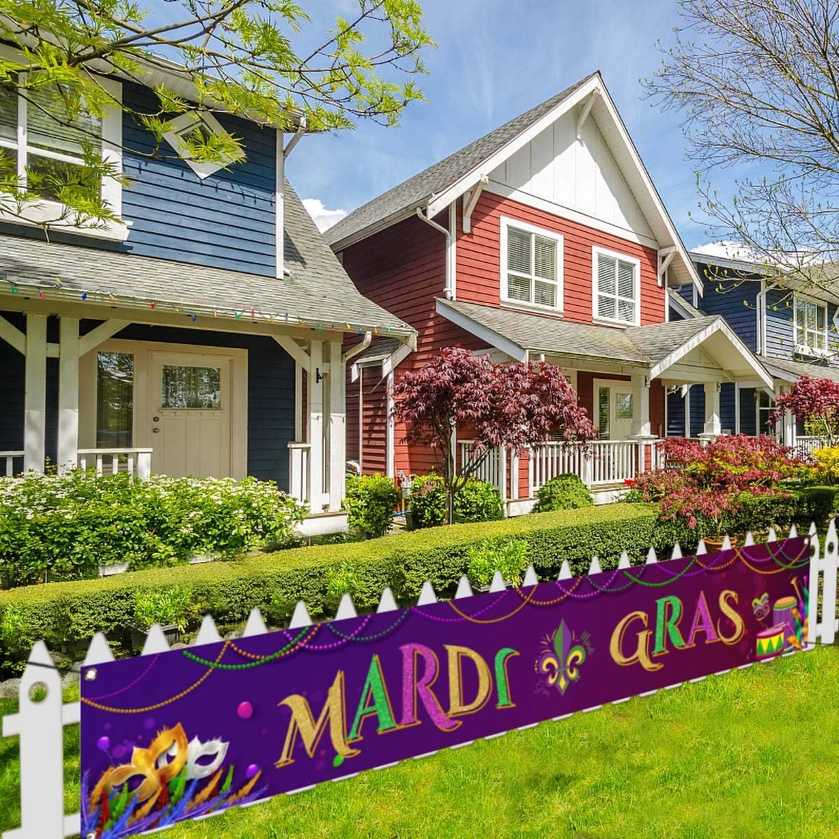 Large Mardi Gras Banner for Fence, New Orleans Theme Party Decorations Backdrop, Fat Tuesday Masquerade Party, Birthday Party, Outdoor Garden Yard Sign