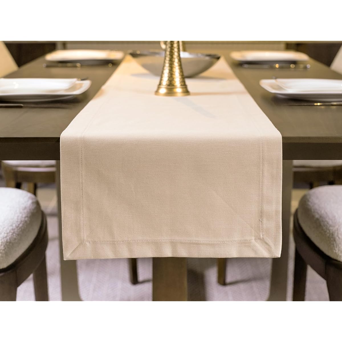 goxel.co Table Runner - Light Natural Cotton for Dining Table Water Repellent | Stylish Durable Table Runner | Stain Resistant Fade Shine | Machine Washable 14 x 72 Inches (Pebble)