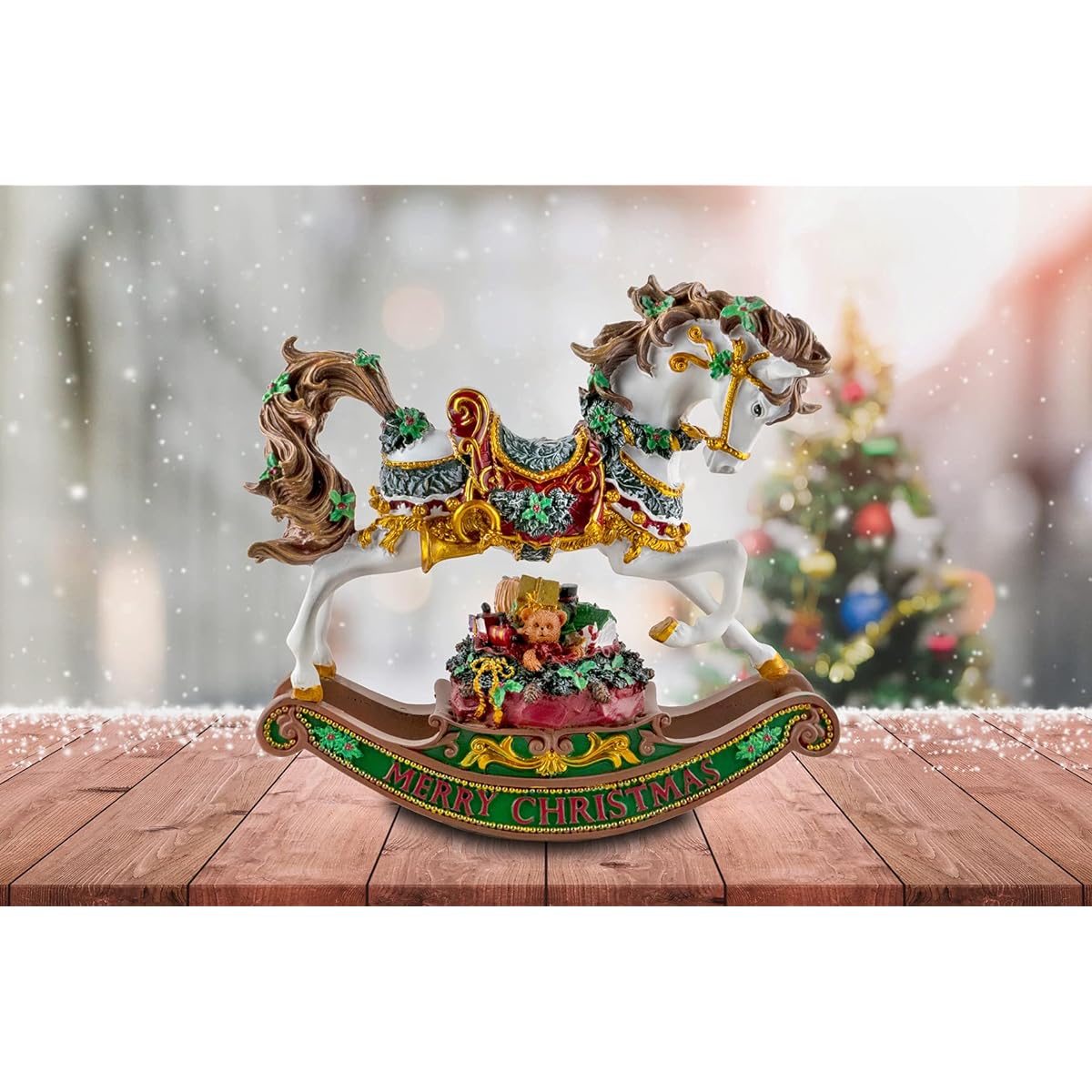 merry christmas swinging horse musical figure