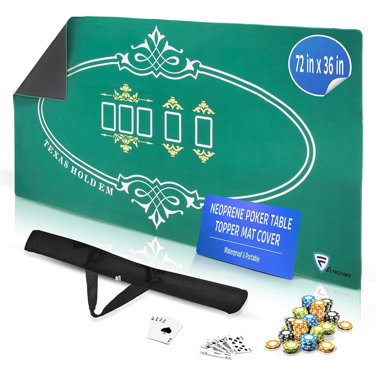 Feltectors Premium Texas Hold'em Poker Set: Neoprene Table Cover Matte Top Portable for Professional Tabletop Gaming