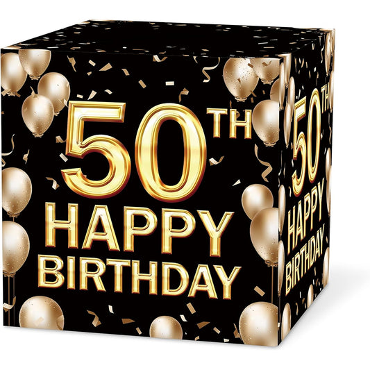 50th Birthday Card Box Black & Gold Card Box for Birthday Party Decorations Party Supplies Money Box 1pc (017sr)