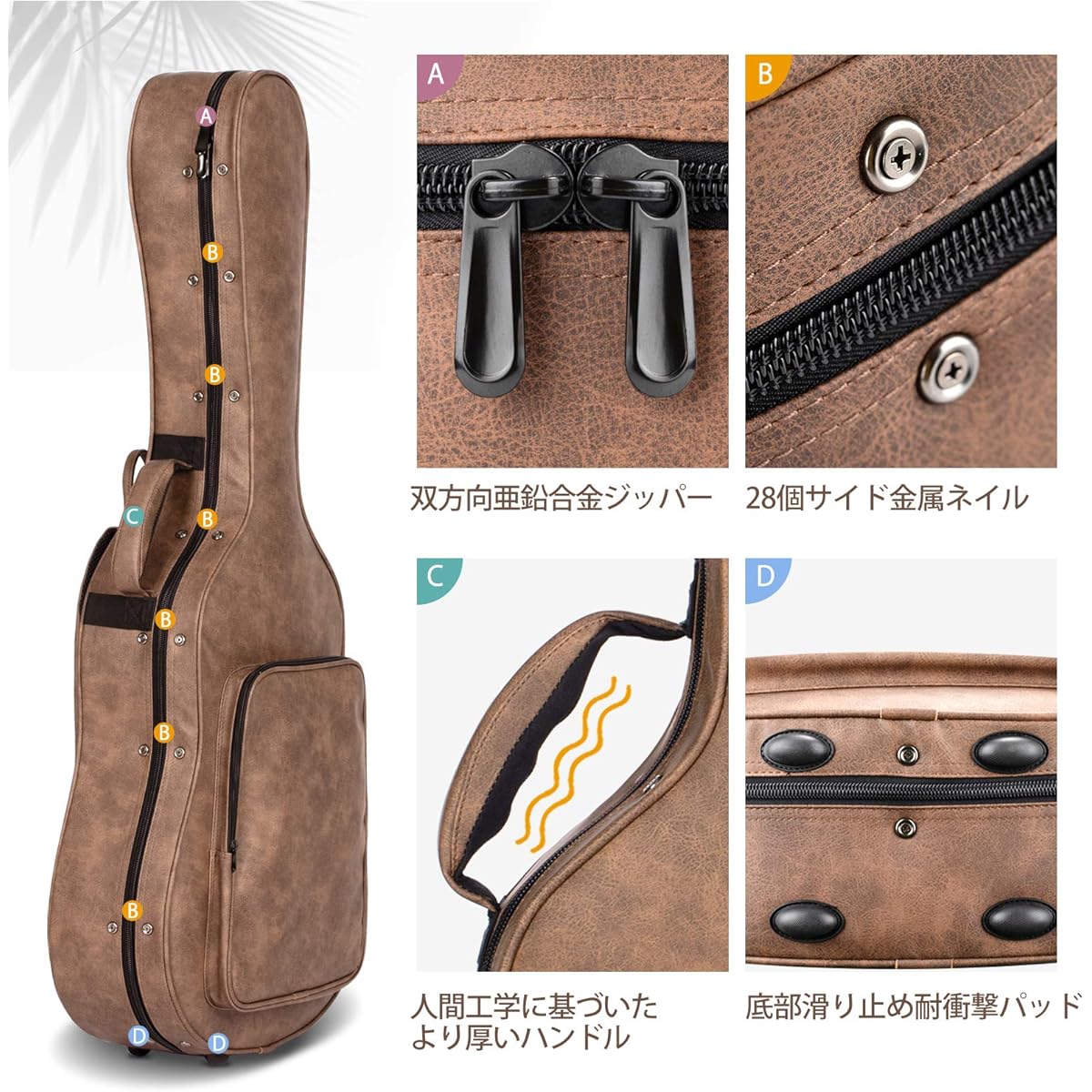 CAHAYA Semi Hard Guitar Case, Acoustic Guitar, PU Material, Waterproof, 20mm Cushion, Easy to Clean, Comes with Neck Pillow, 3 Pockets, Large Capacity, Classical Guitar, Folk Guitar, Semi Hard Case, Storage Capacity, Brown, CY0227