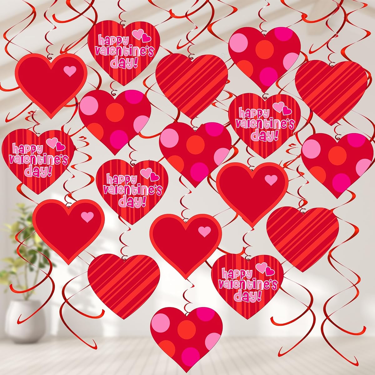 Valentine Decorations Hanging Heart Swirls - Pack of 46 | Valentine's Day Decorations - Valentine's Day Hanging Heart Decorations for Ceiling Window - Bridal Shower - Valentine's Day Party Favors