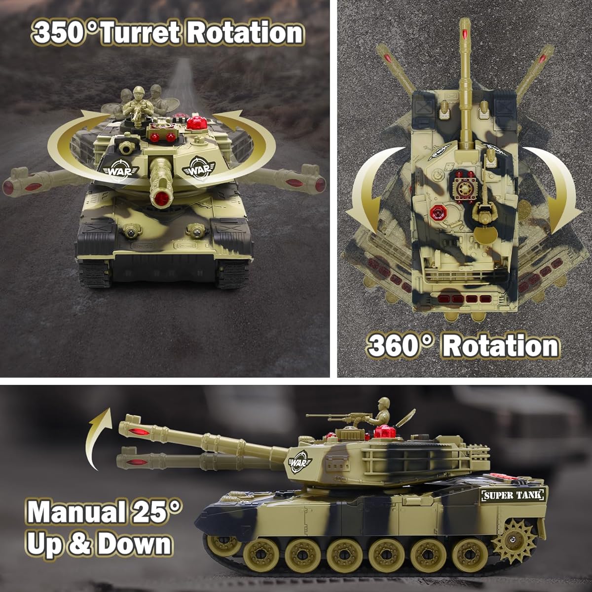 Remote Control Tank for Boys - Simulated Military Tank Toys for Kids, 1:28 Scale 8 Channel RC Tank with Toy Soldiers, 2 Batteries, Rotating Turret and Sounds, Military Toys, Great Gift for Boys Ages 8 9 10